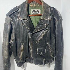 Vintage Leather Biker Jacket - Black